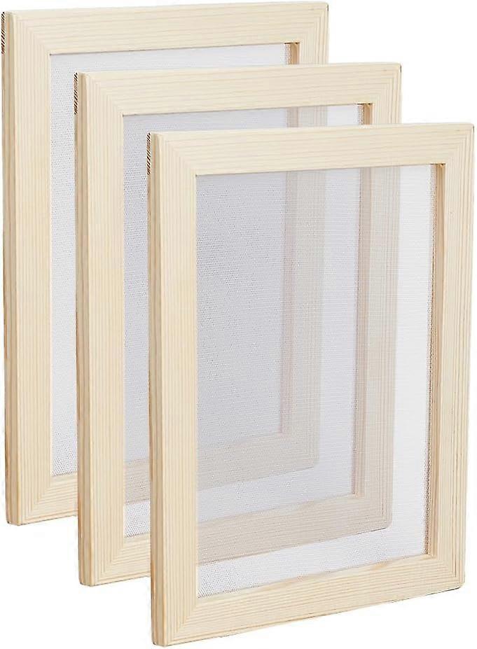3PCS Wood Paper Making Frame 9.8X7.5 Screen Tools Blanched Almond Wooden Paper Making Ancient Rectangle Paper Making Moulds Frame for DIY Paper Craft