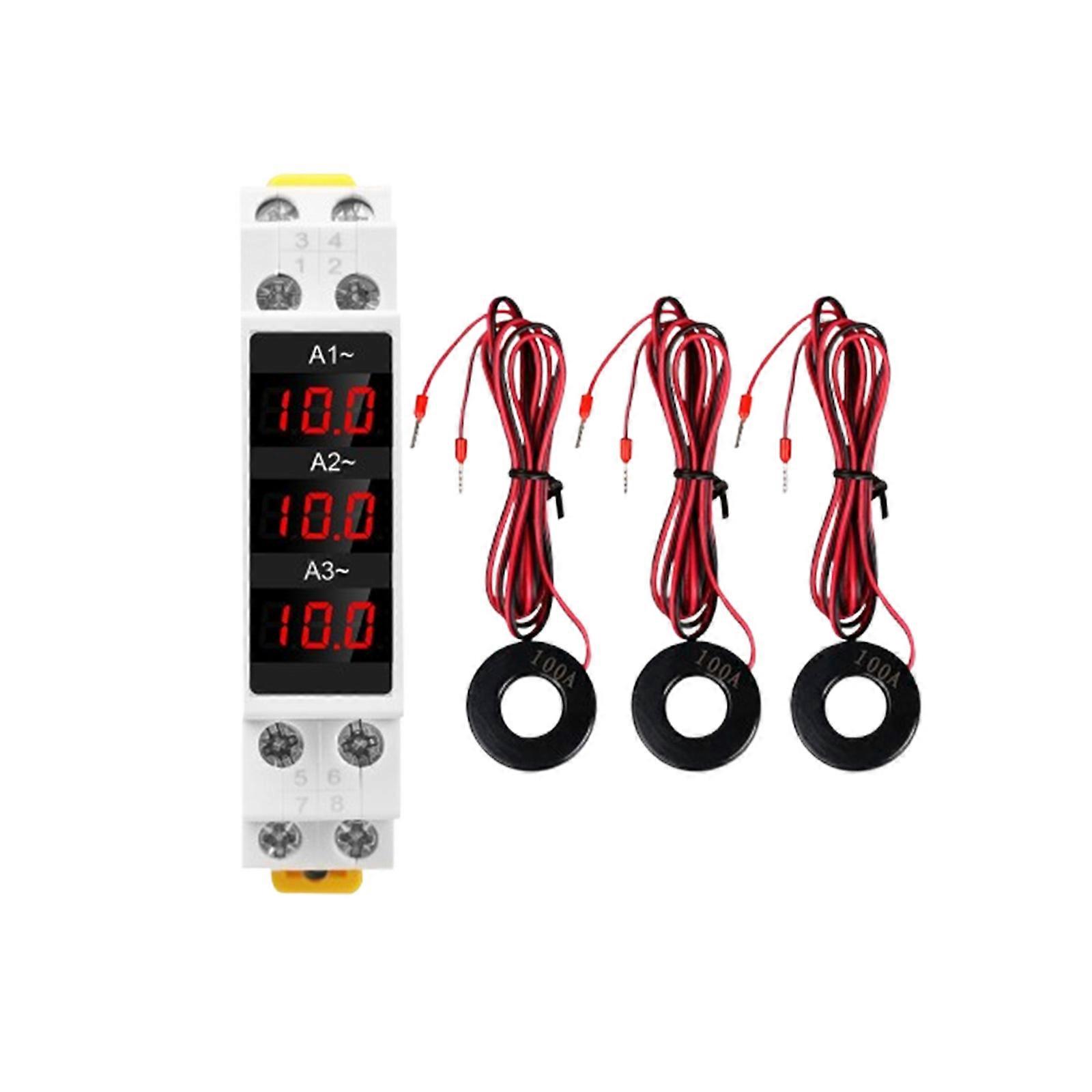 AC 80-500V DIN Rail AC Ammeter Voltage Current Meter 1-100A Digital Display jy