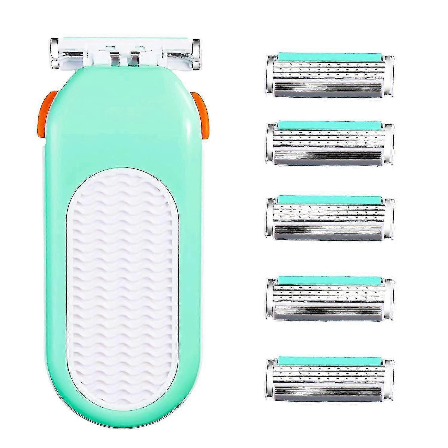 شفرات حلاقة للنساء 6 عبوات 3 شفرات حلاقة لمنطقة بيكيني للساقين الوجه، كومفورت جليد، أخضر