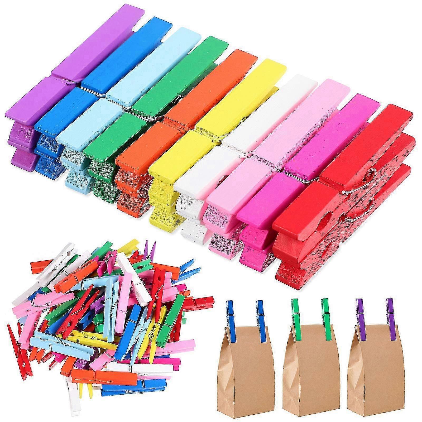 100 قطعة من مشابك الغسيل الملونة، مشابك خشبية ملونة، مشابك زخرفية لتعليق الملابس، صور، أعمال يدوية