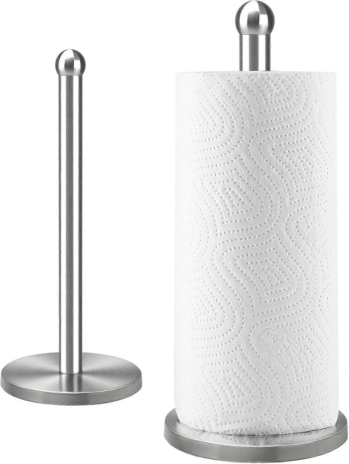 Silver Stainless Steel Paper Towel Holder with Non-Slip Base for Kitchen and Bathroom Countertops