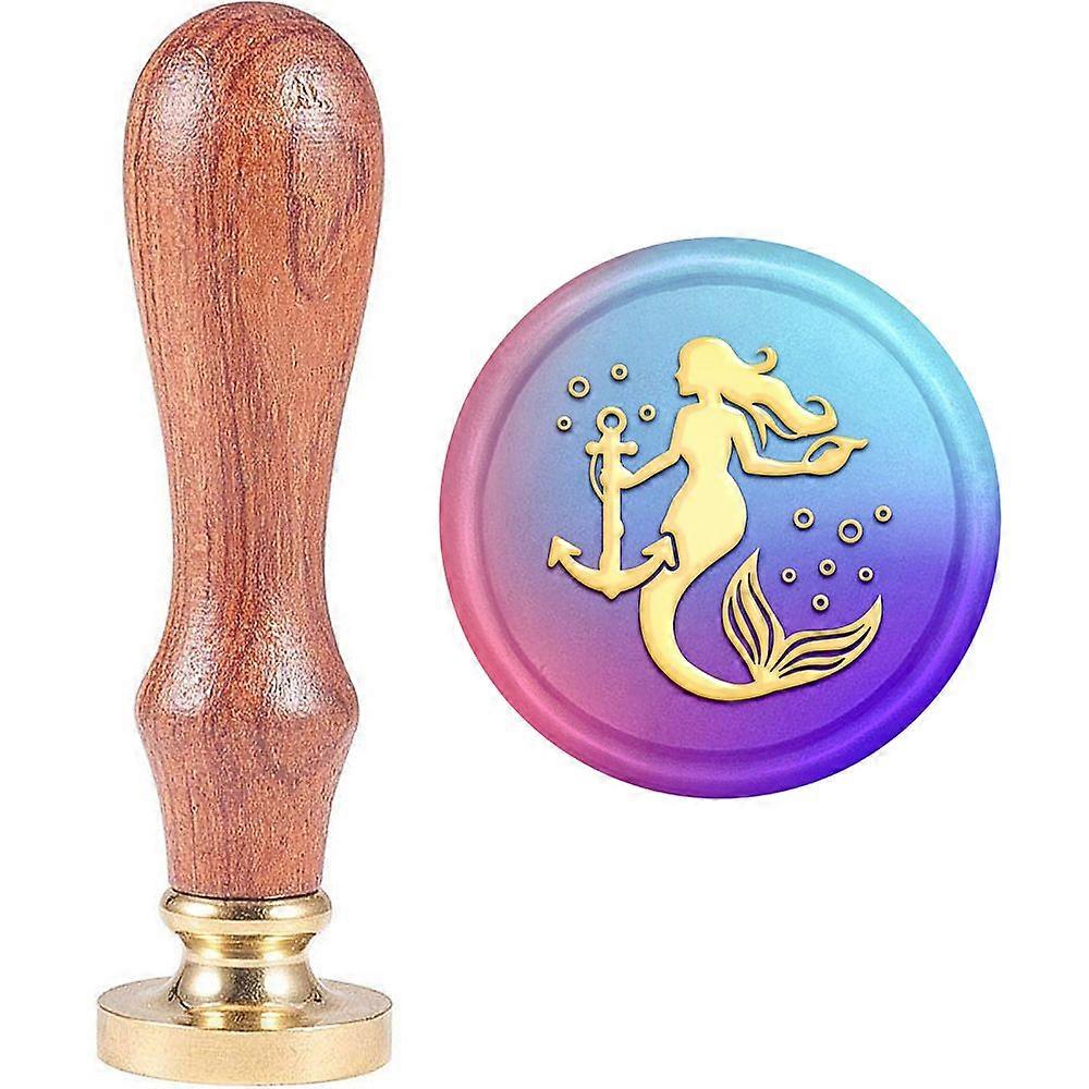 Brass Wax Seal Stamp with Handle for DIY Scrapbooking Mermaid Pattern 89x30mm