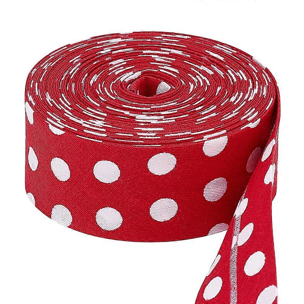 Polka Dot Printed Polyester Double Fold Bias Tape Clothes Accessories Flat Red 30mm about 10.94 Yards(10m)/Roll