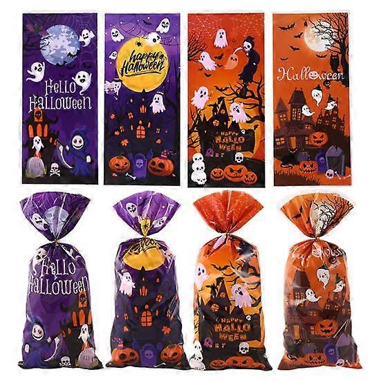100 Pcs Halloween Candy Bag Ghost Pumpkin Castle Treat Bag Leak-Proof Food