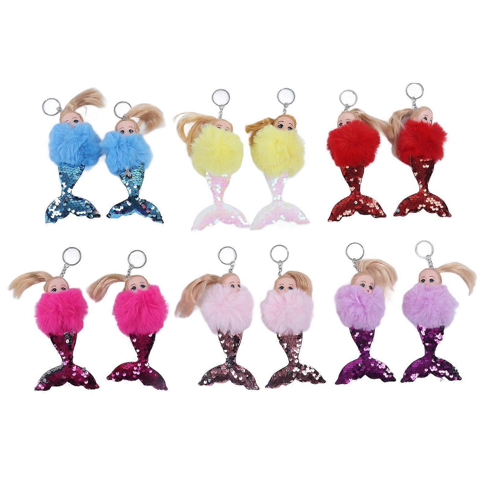 12pcs Pom Pom Porte-clés Set Multicolores 17cm Mode Adorable Porte-clés pour Sac À Main Sac À Main