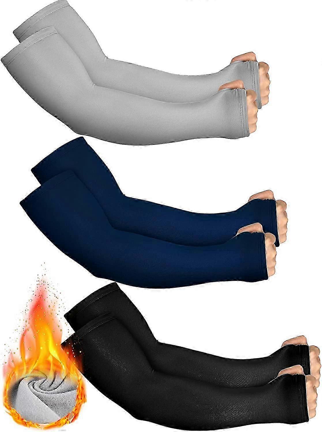 Althee 3 Pairs Warmers Thermal Arm Sleeves Warm Long Arm Cover with Thumb Holes for Men Women Cycling