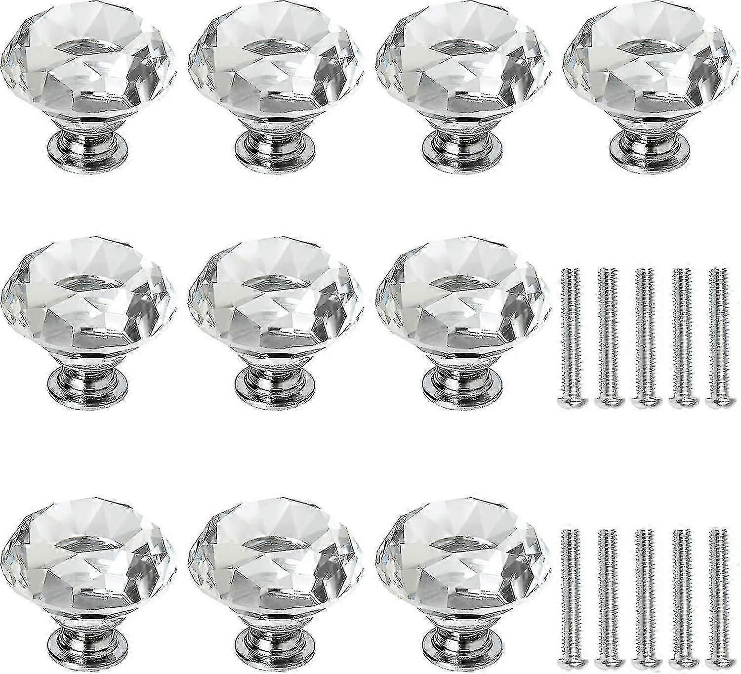 Crystal Door Knobs -10 Pcs Heilwiy Gift 30mm Diamond Clear Glass Handles With