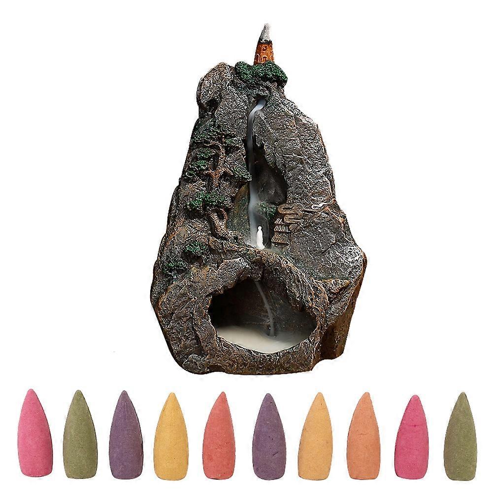 Backflow Incense Burner Landscape Style Resin Incense Holder Waterfall Effect Home Office Decoration
