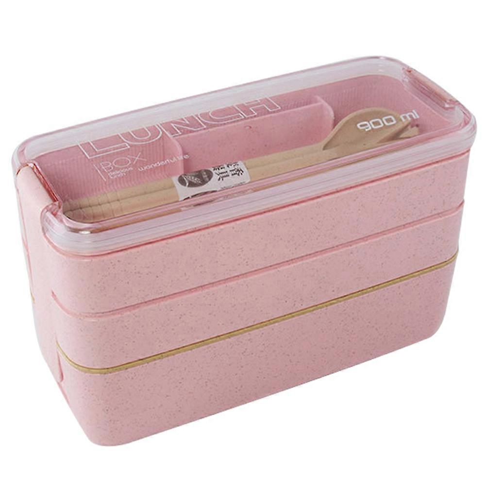 3 Layers Wheat Straw Lunch Box Container with Fork Spoon Set - Eco-Friendly, BPA-Free, Stackable, 1000ml Capacity