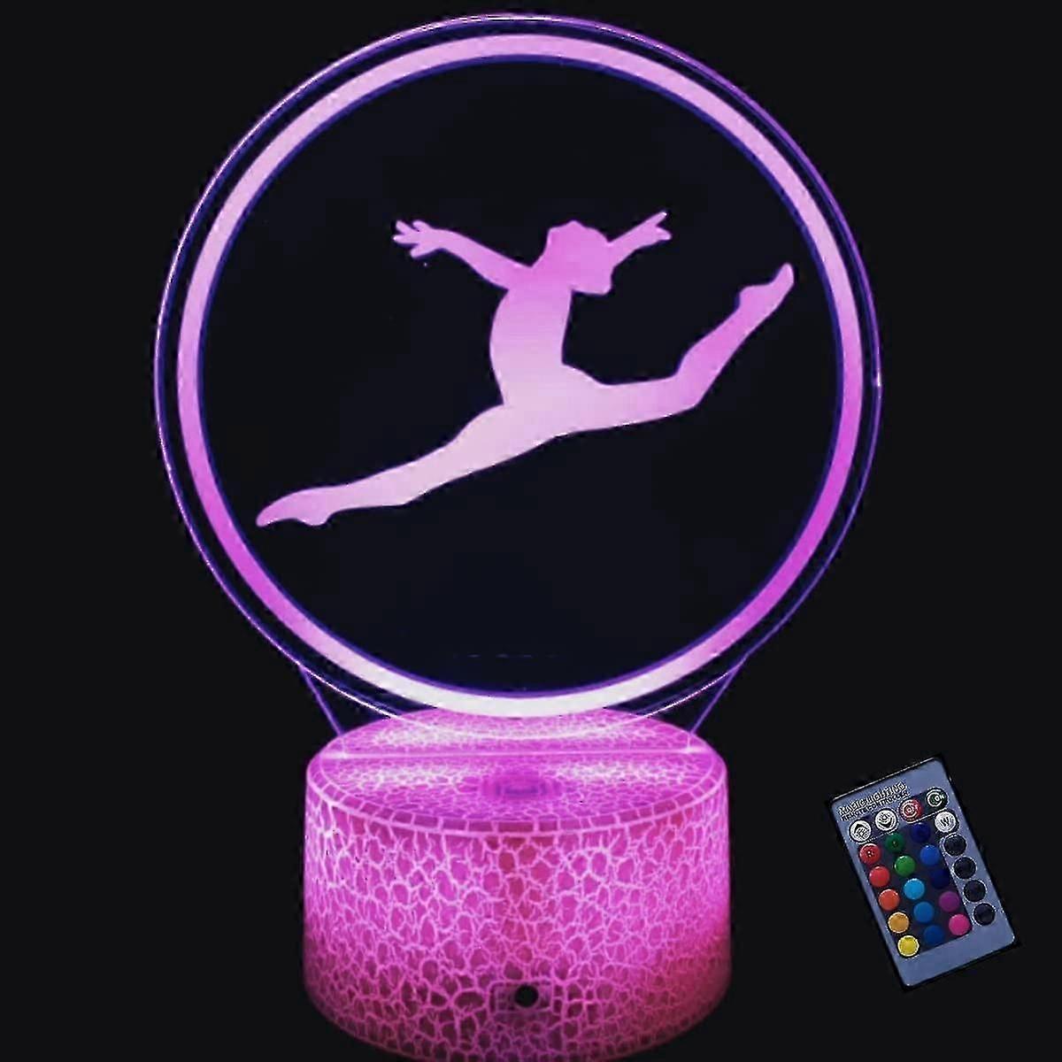 Wekity 3d Gymnastics Night Light 16 Colors Changing Usb Power Remote Control Touch Switch Decor Lamp Optical Illusion Lamp Led Table Desk Lamp Childre
