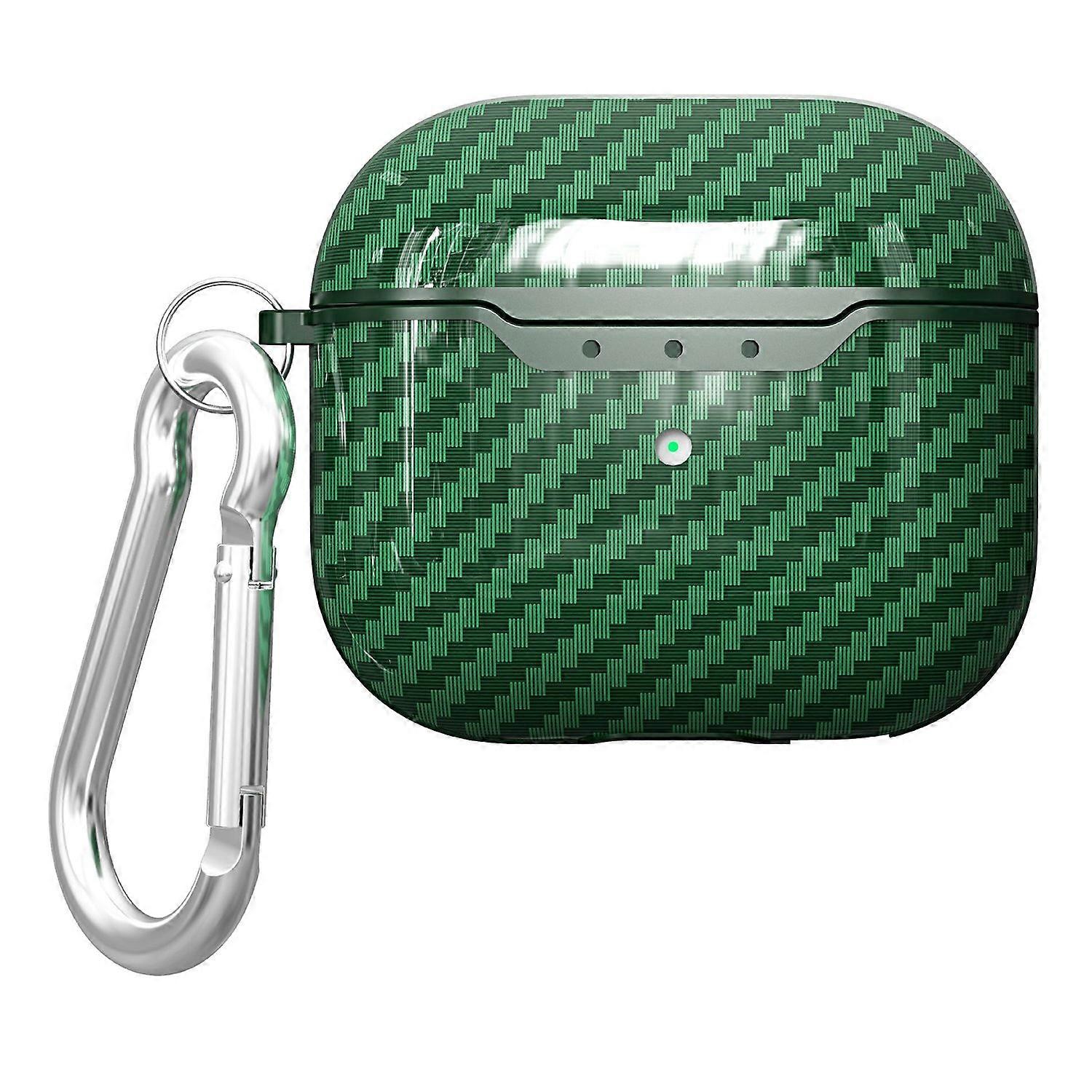 For AirPods 4 Charging Case Cover Carbon Fiber Texture Bluetooth Earbuds TPU Case with Buckle