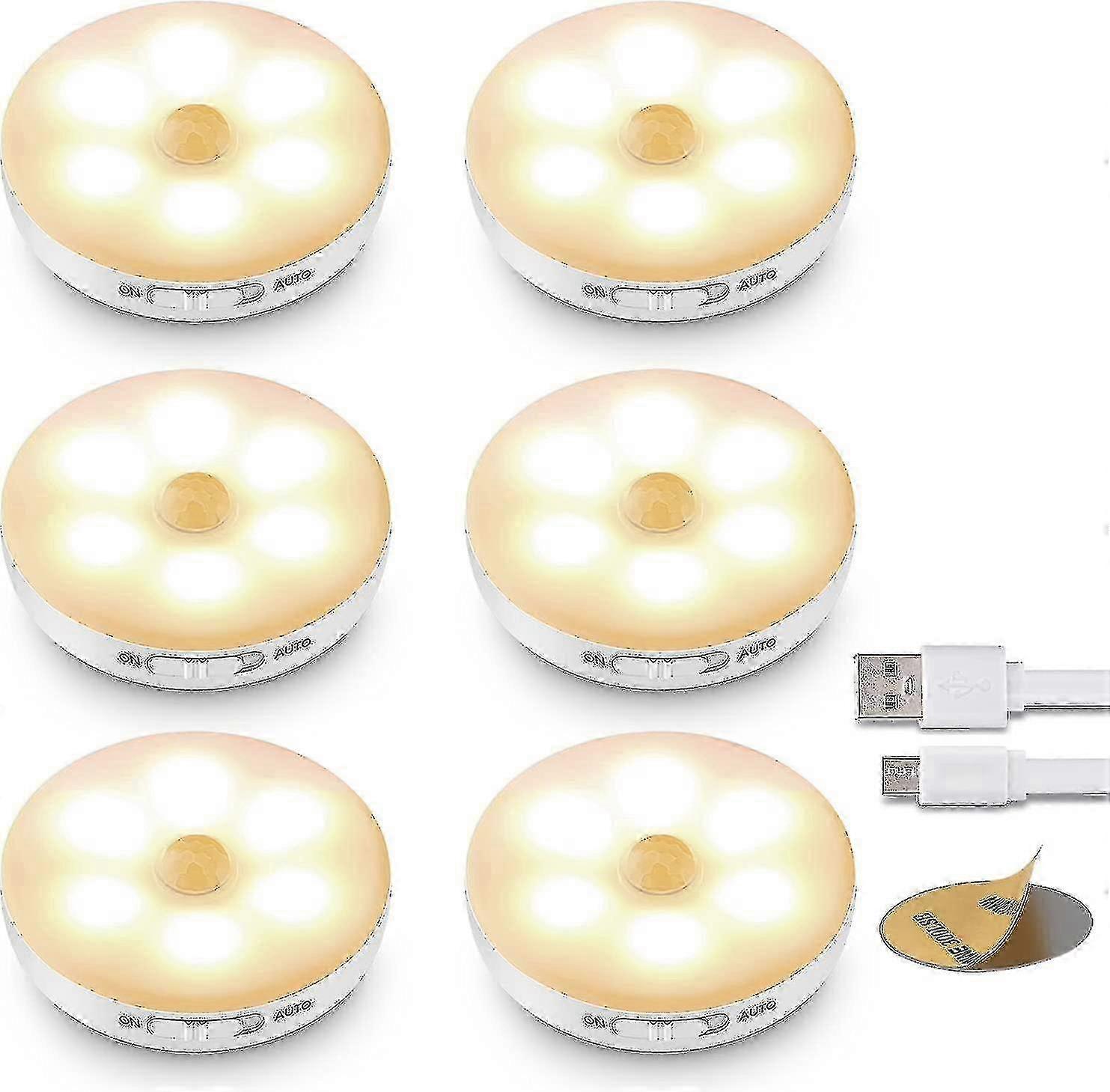 Rechargeable Motion Sensor LED Lights 6 Pack with Magnetic Strip for Cabinet & Staircase Indoor Lighting