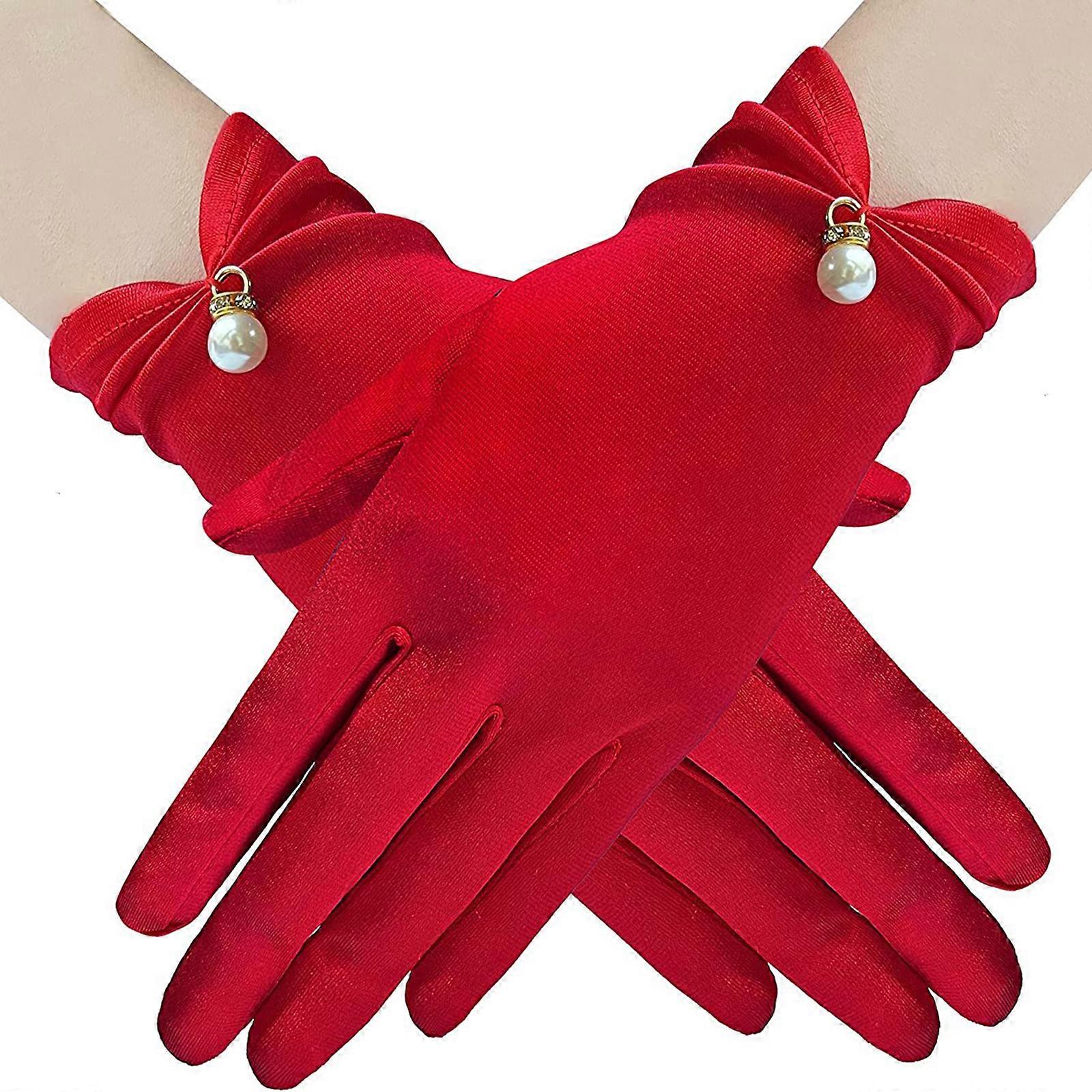 Satin Handschuhe Abendkleid Handschuhe mit Perlen Dekore Hochzeit Braut  Handschuhe fr formellen Anlass Bhne Requisiten Hand Handschuhe Rot |  Fruugo CH