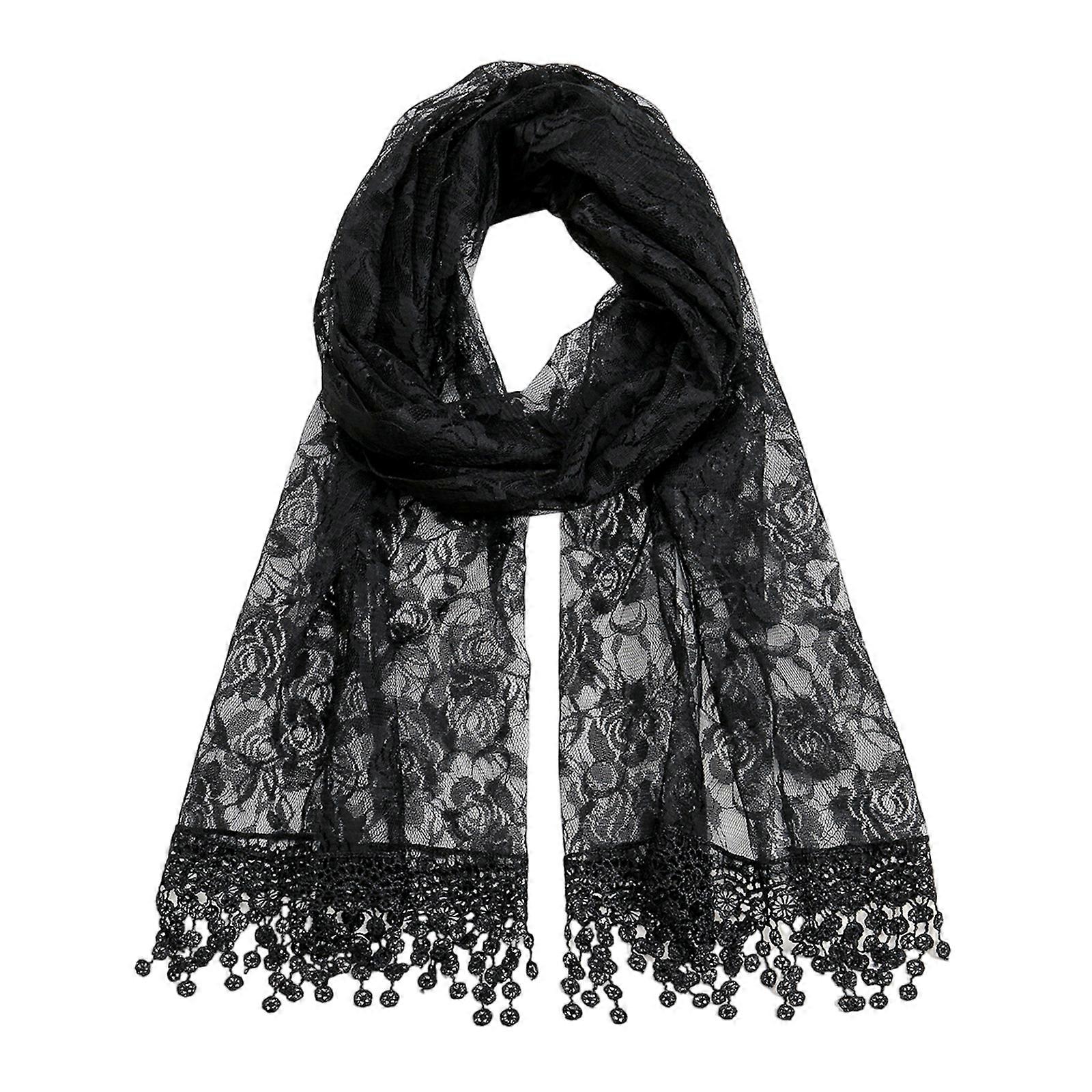 Women's Flower Lace Shawls Wraps for Evening Dress Fringes Tassels Lace Mesh  Scarf for Wedding Dress Party Capes Stoles Black | Fruugo NO