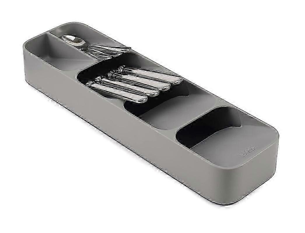 DrawerStore Compact Utensil Organizer for Kitchen Drawer, Silverware Tray, Adjustable Dividers, Silver Finish