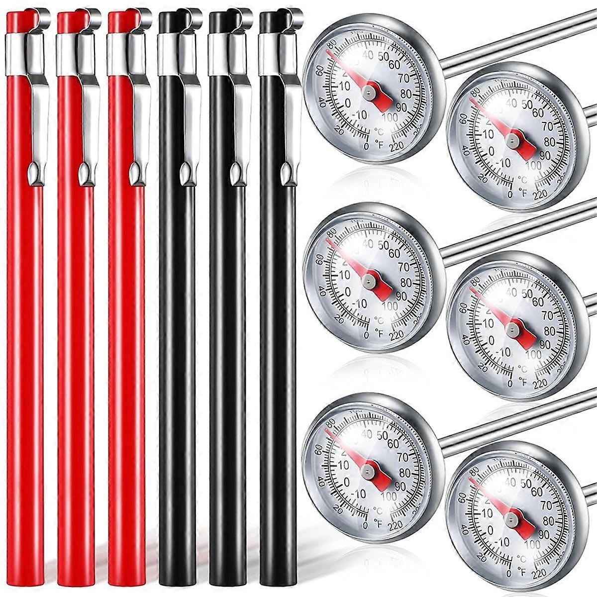 6 Pcs Stainless Steel Kitchen Thermometer with 5 Inch Long Stem 1 Inch Dial Thermometer Milk Frothin