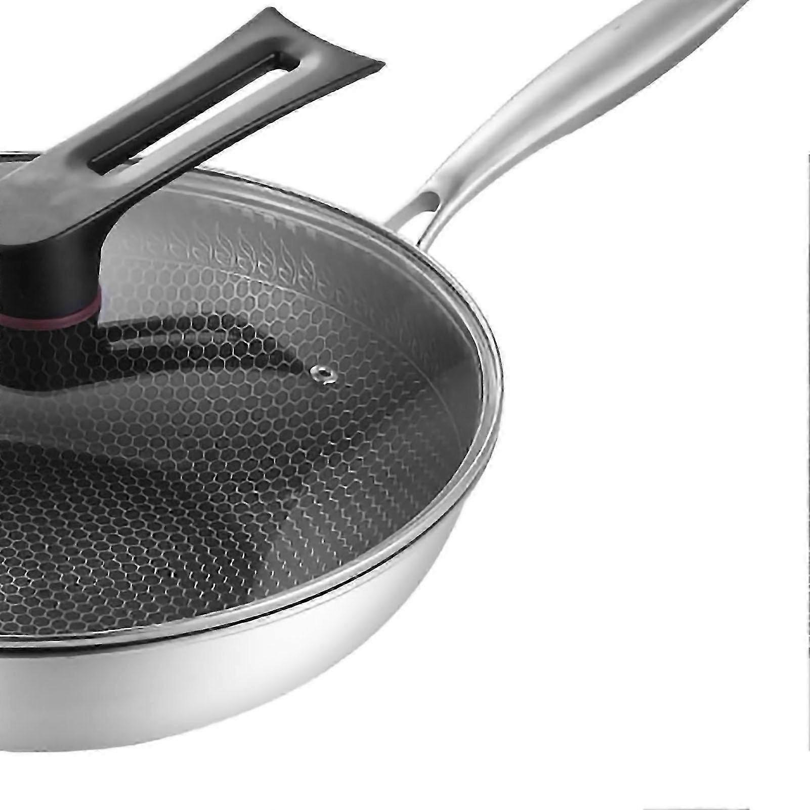 34cm Stainless Steel Double Sided Honeycomb Wok Pan with Lid - Easy Cleaning 3 Layer Non-Stick Surface SZRH A-C