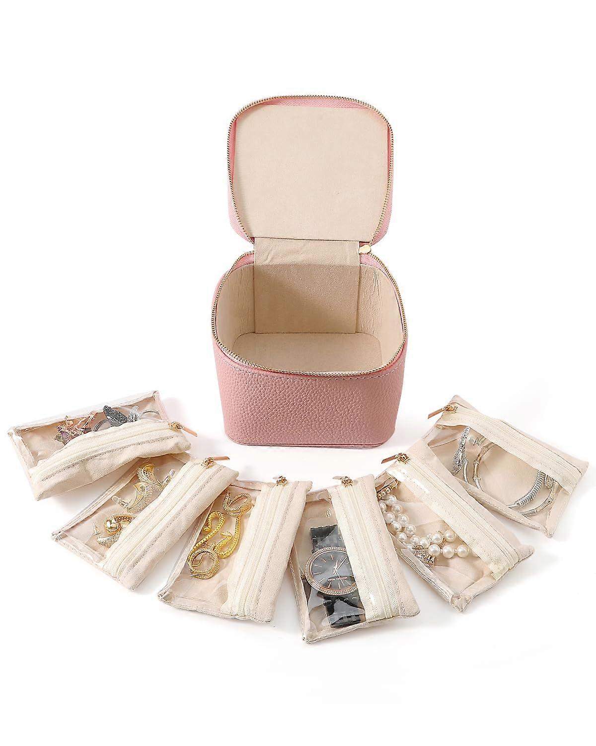 Travel Jewelry Box for Organization and Storage, 6 Inch Compact Case with Velvet Lining and Multiple Compartments