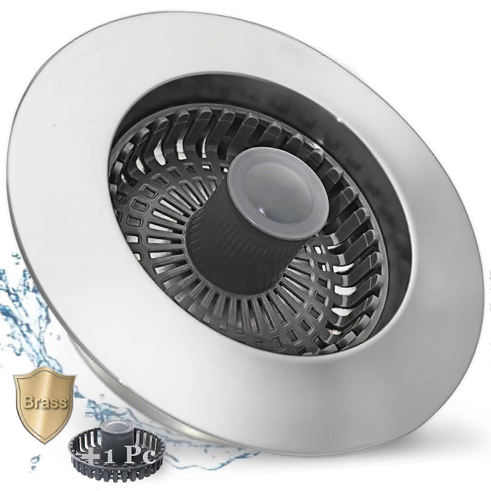 3 in 1 Kitchen Sink Stopper Pop Up Drain Strainer With Extra Basket Strainer US Standard 3-1/2 Brass Electroplate Silver