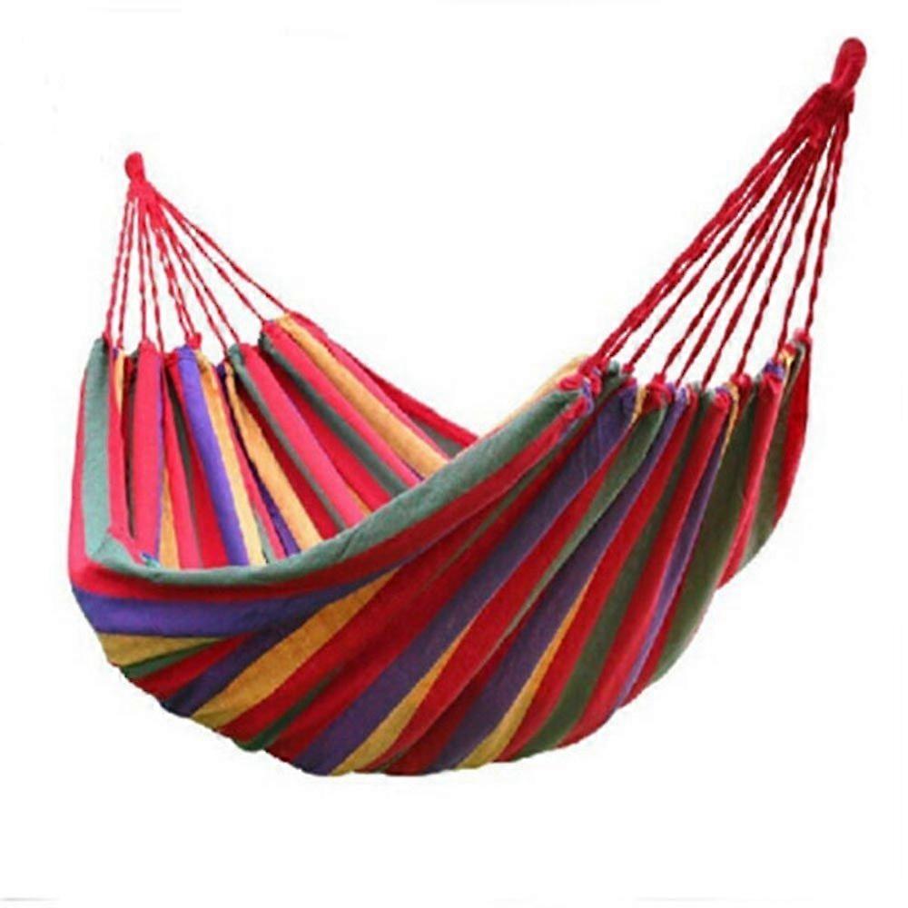 Double Cotton Outdoor Hammock - Striped Red, 2-Person Capacity, Durable and Comfortable for Relaxation