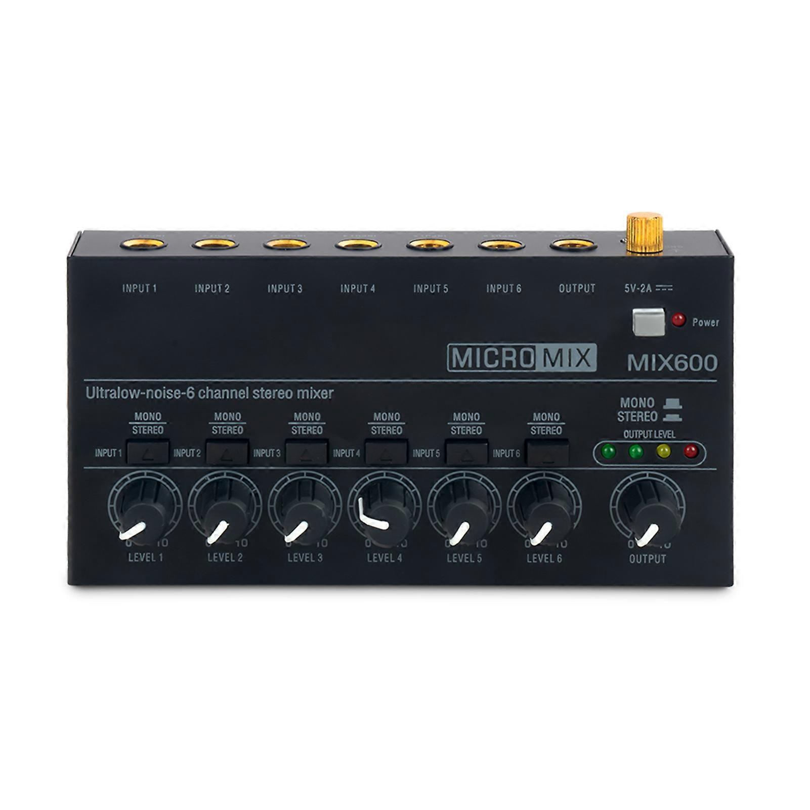 Mini o Mixer Stereo Line Mixer for Sub-Mixing Ultra Low-Noise 6-Channel for Guitars Bass Keyboards or Stage Mixer Extension