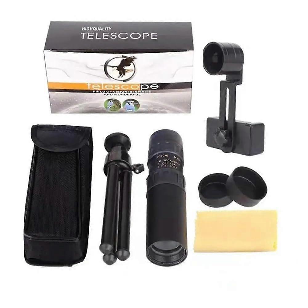 10-300X40 Metal Continuous Zoom Monocular Telescope with Adjustable Smartphone Mount for Outdoor Use W9H3 Type B