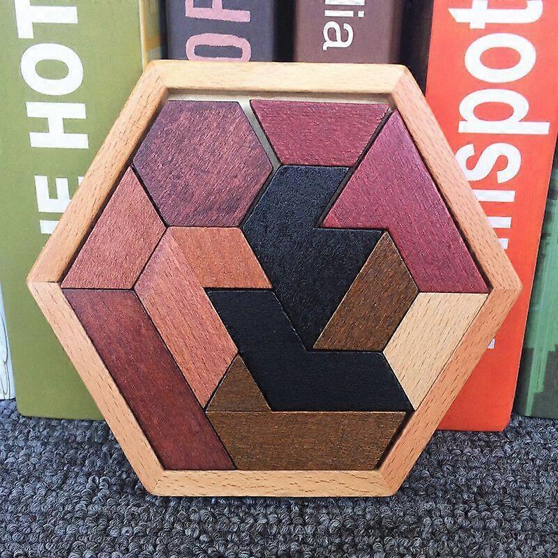 Hexagonal Tangram Wooden Jigsaw Puzzles for Kids and Adults Challenging Puzzles Wooden Brain Teasers Adult Puzzles Jigsaw Puzzles