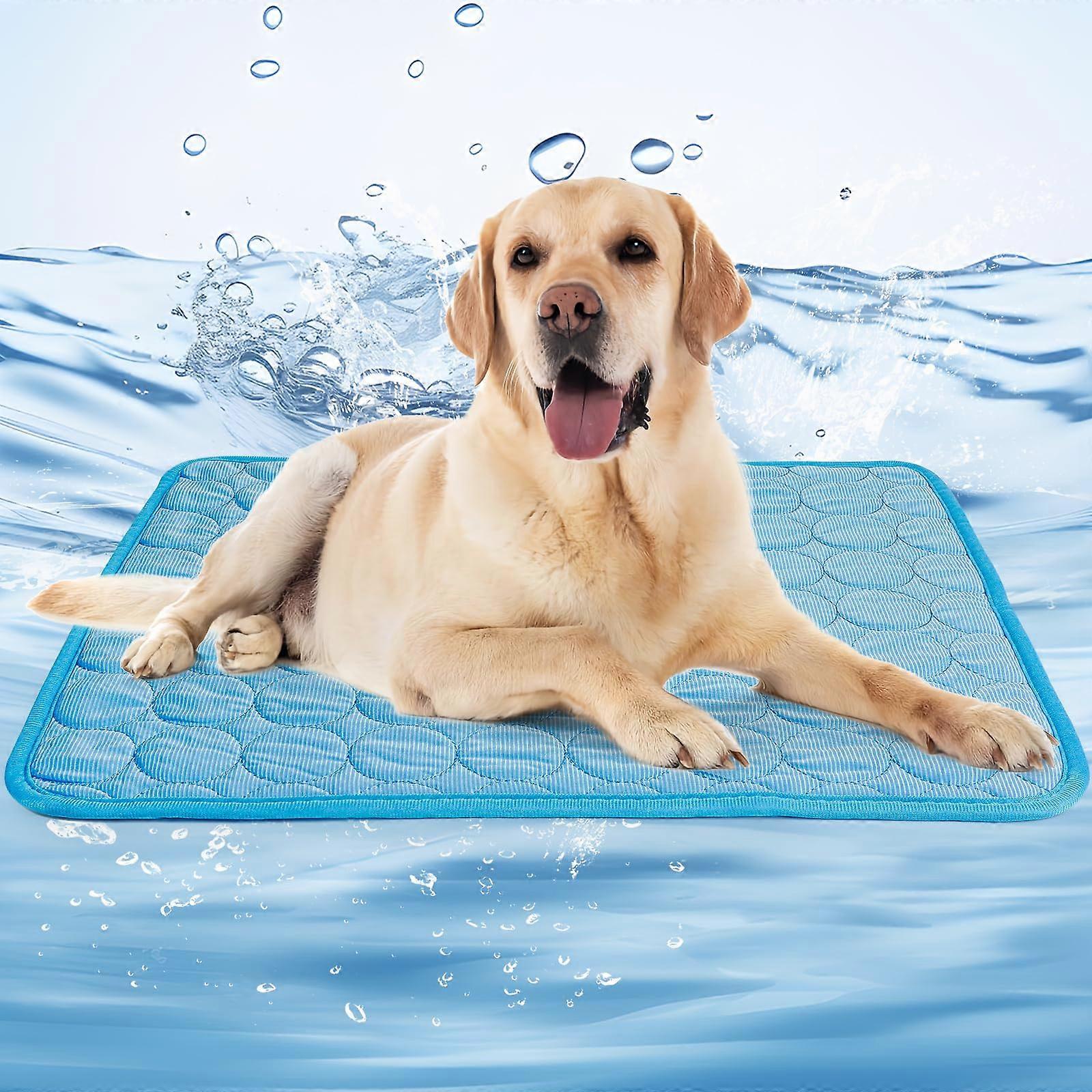 Dog Cooling Mat, Pet Cooling Pad for Dogs No or Water Refrigeration Needed Ice Silk Mat Bed (Blue)