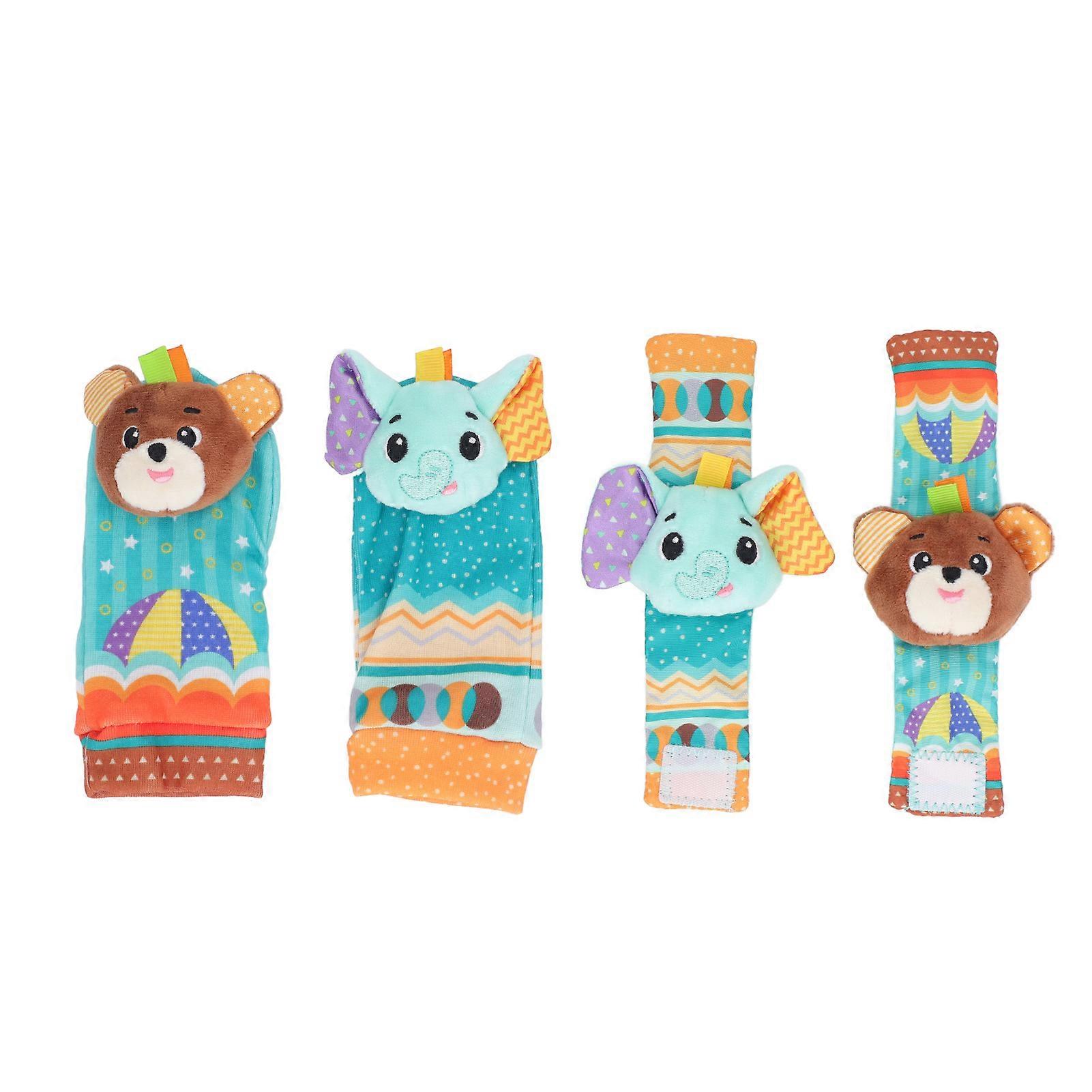 Baby Wrist Rattles Toy Colorful Pattern Soft Early Educational Rattles Foot Finder Socks Set