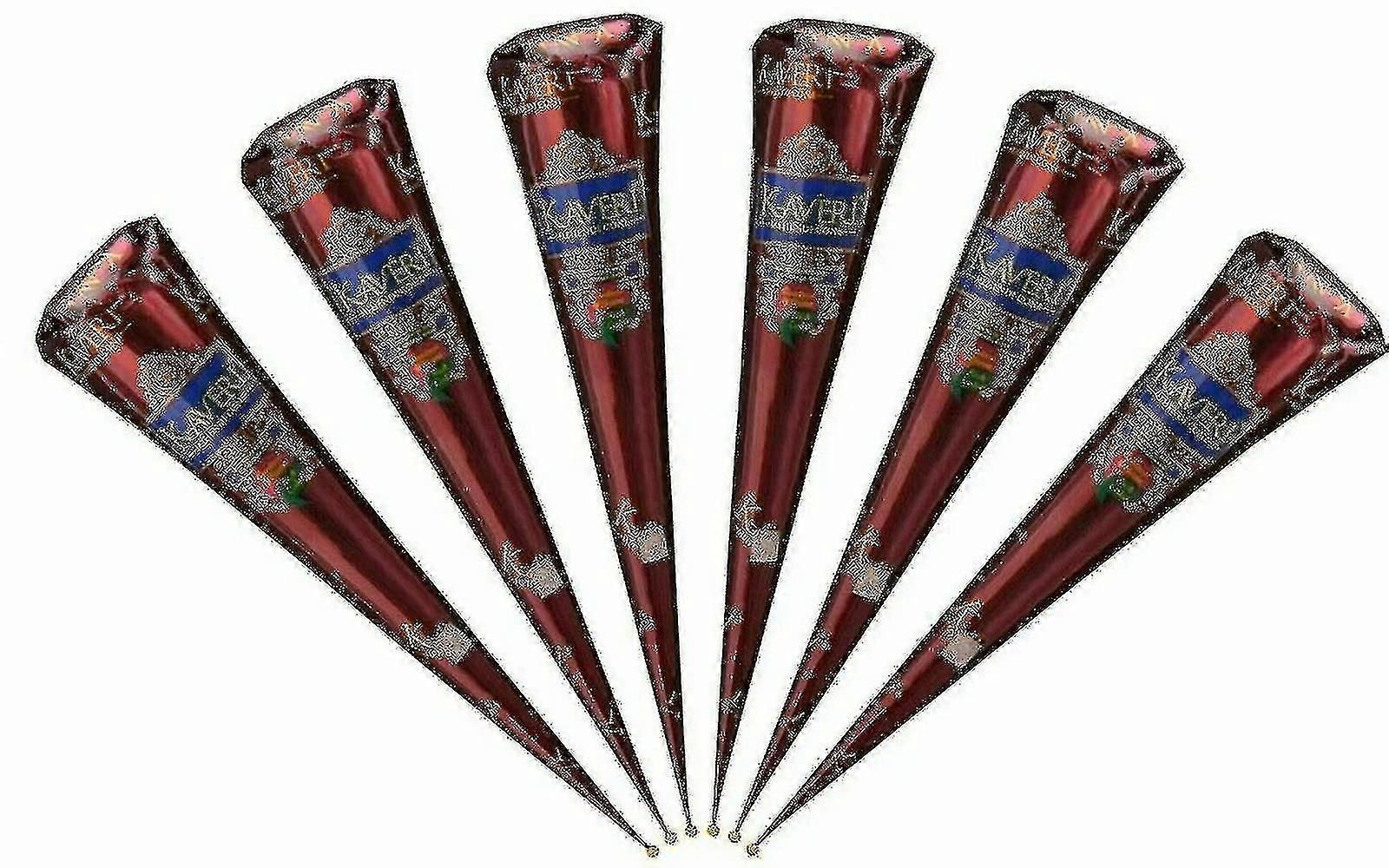 مخاريط الحناء الطبيعية الداكنة - 6 عبوات للوشم المؤقت عالي الجودة