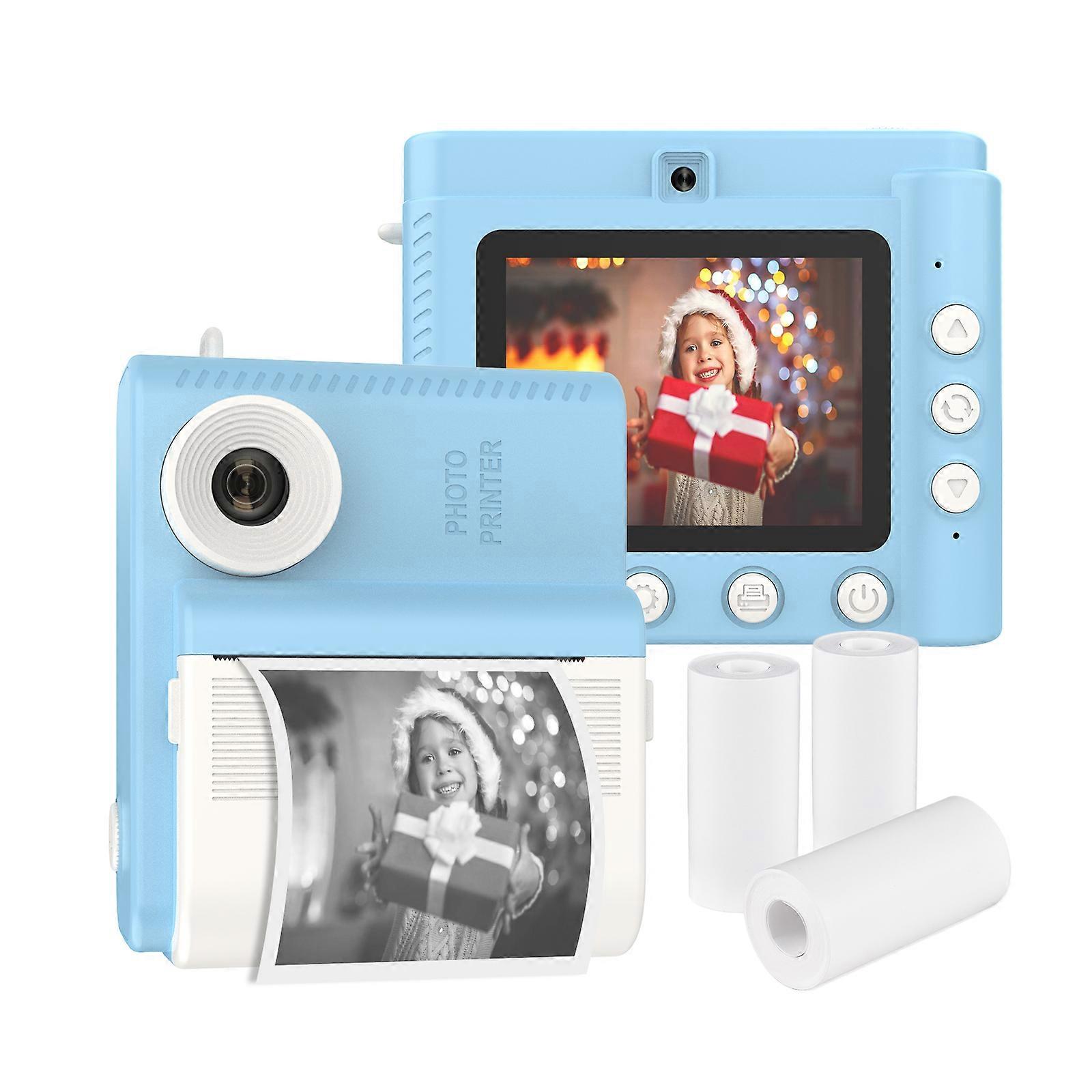 Kids Instant Print Camera Digital Camera for Kids 1080P Digital Video Camera Dual Lens 2.8 Inch IPS Screen Built-in Battery Photo Frames with 3 Rolls
