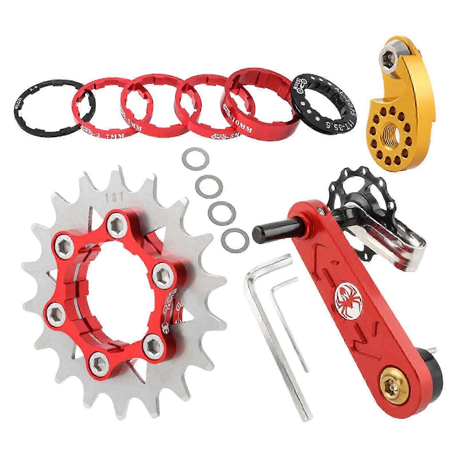 Mountain Bike Single Speed Conversion Kit with Chain Tensioner, Spacers, Single Speed Cassette, Bicycle Components Bicycle Replacement-color: Red 18T