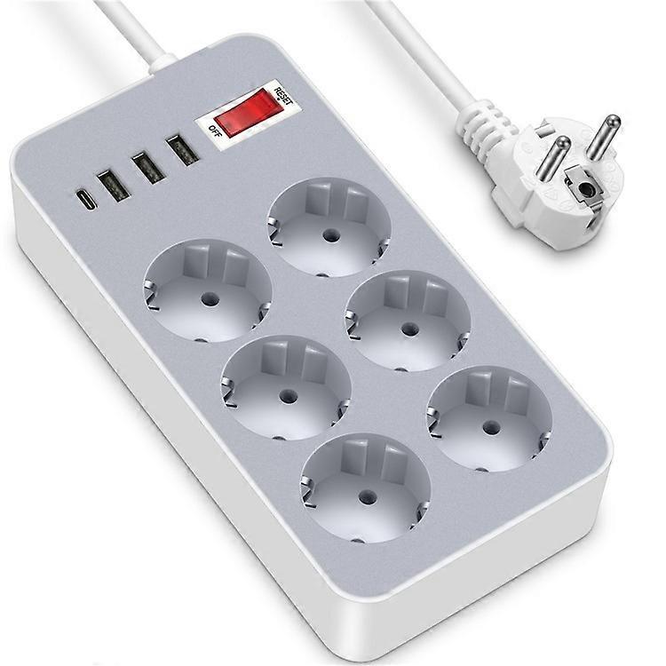 UN-106 EU Plug Power Strip Button Switch Power Socket with 6 AC Outlets + 3 USB + 1 Type-C