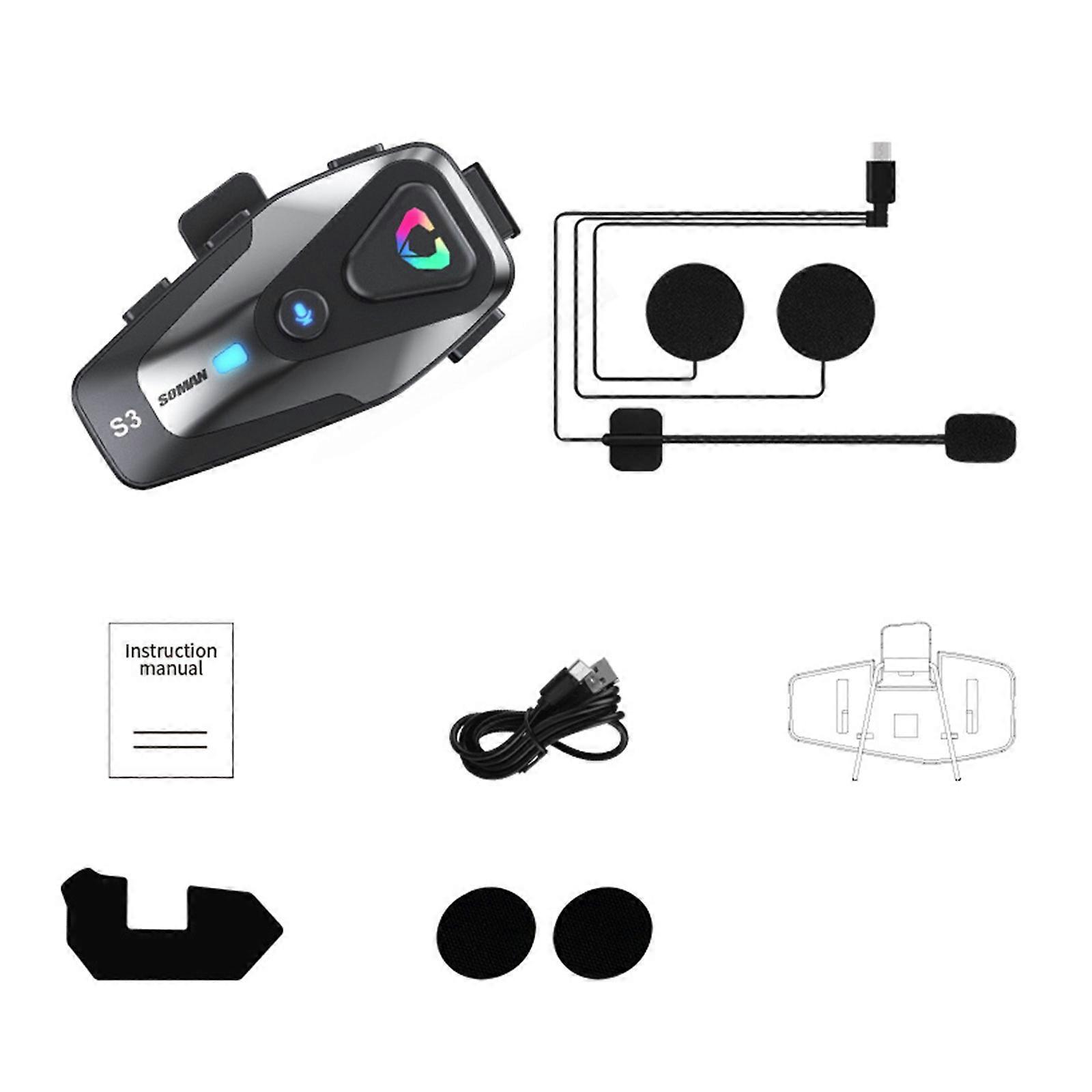 Motorcycle Headset Wireless Bluetooth-compatible 5.3 Handsfree Call Kit Waterproof Earphone with Voice Assistant Multicolor