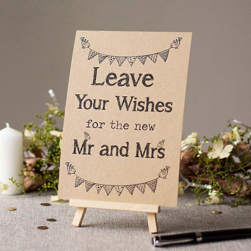 Wedding Guest Book Sign | Rustic Brown 'Leave Your Wishes' with Easel