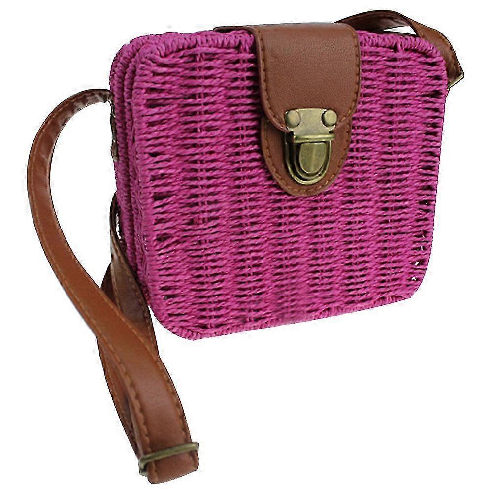 ファッションレディーススクエアウーブンストローメッセンジャーショルダーバッグ - レッド