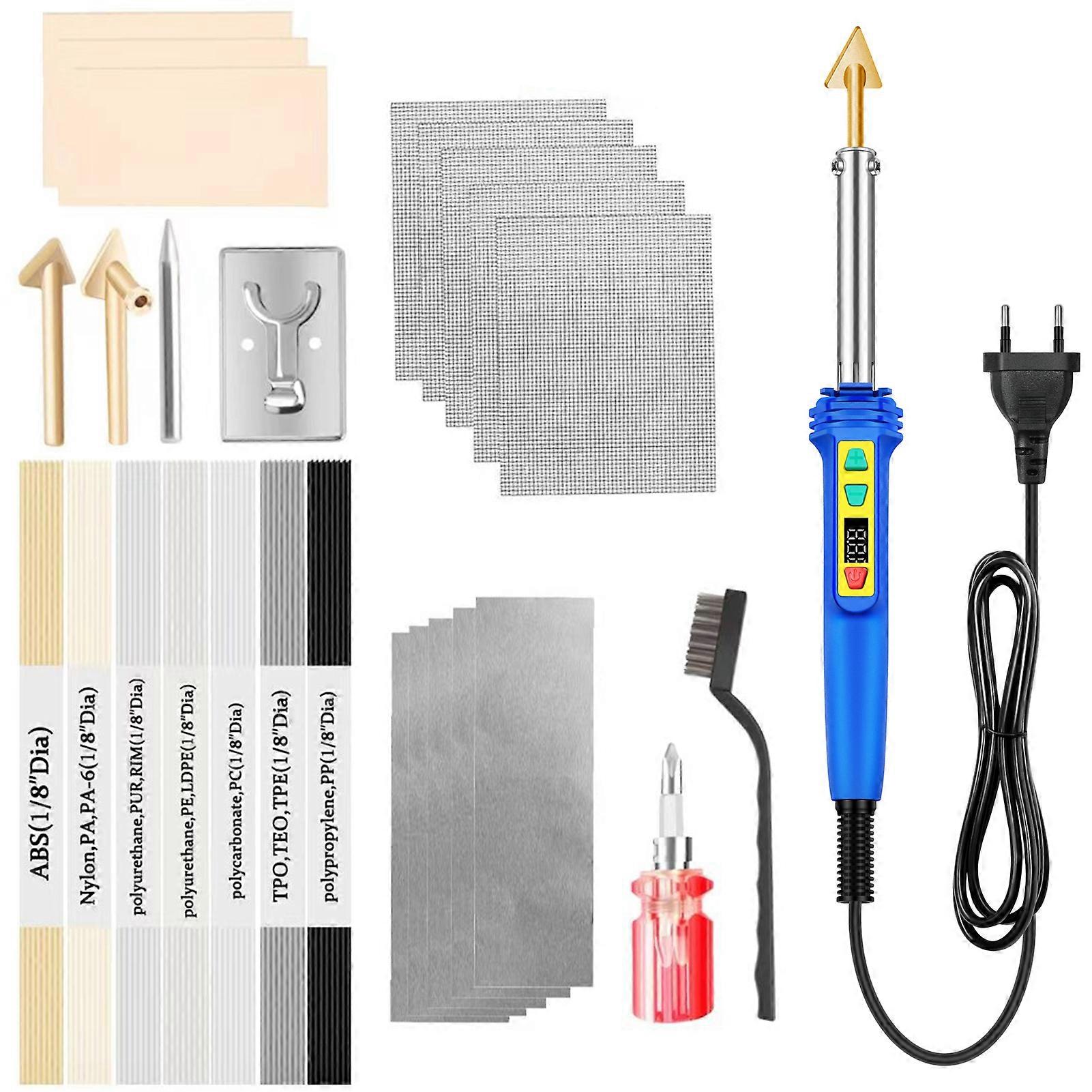 Plastic Welding Kit, 100W LED Digital Adjustable Temperature Plastic Repair Kit for Car Bumper Dashboard Kayak Tank Repair, EU Plug