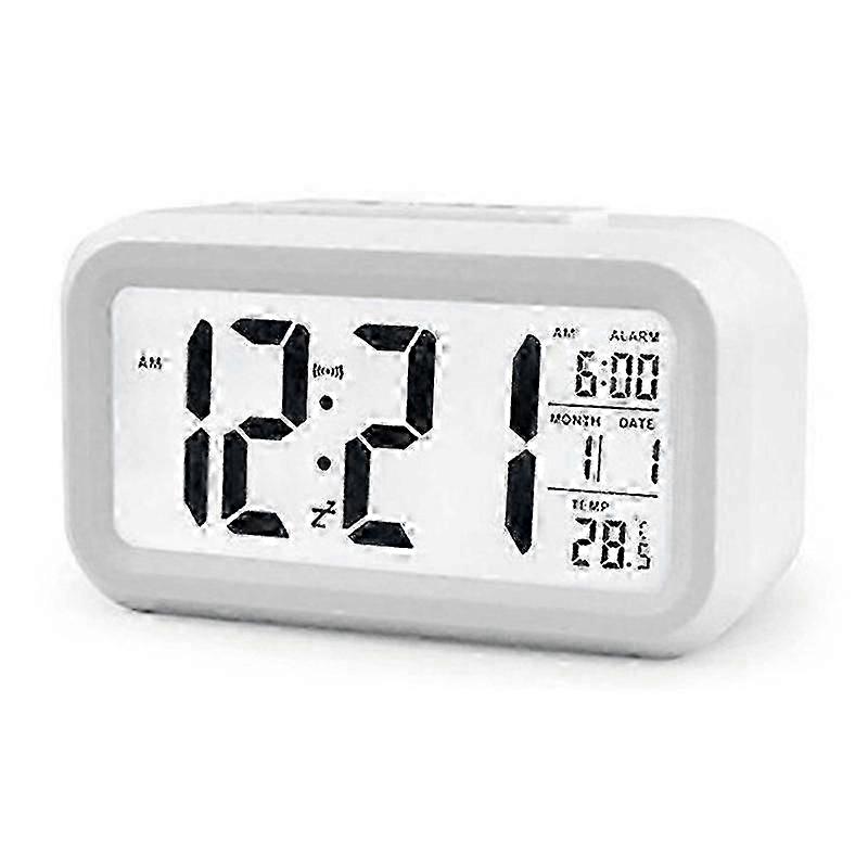 Time and Temperature Digital Watch Snooze Alarm Clock Children Wake Up Desk Clock Night Light White