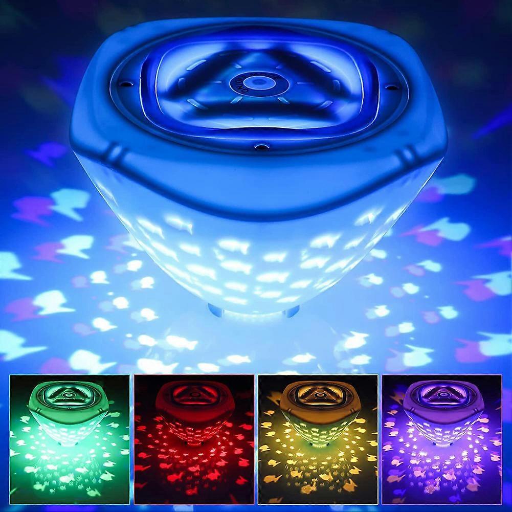 Floating Pool Light LED Fish Pattern Projection Lamp IP67 Waterproof Bathtub Lights with 4 Color Lights 6 Light Modes for Bathroom, Pool, Fountain, P