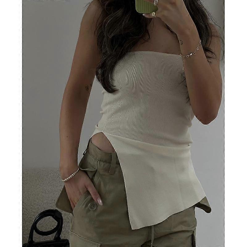 Women's Irregular Split Wool Knit Sheath Vest Top