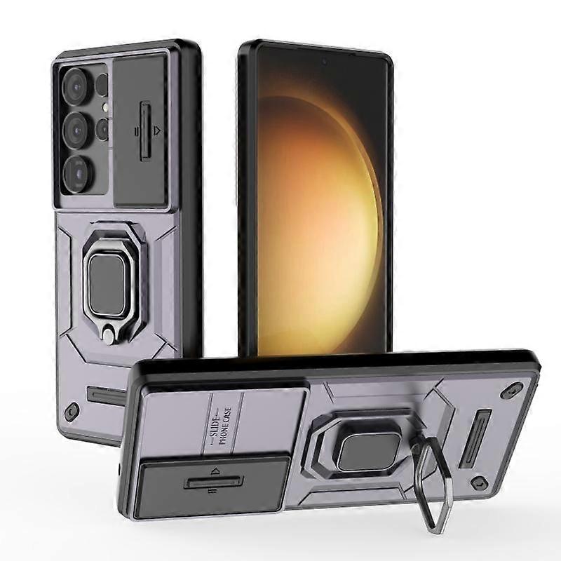 Armor Magnetic Ring Case For Samsung Galaxy S23 S24 FE S25 Ultra Plus A13 A14 A24 A34 A54 A15 A25 A35 A55 Slide Lens Cover