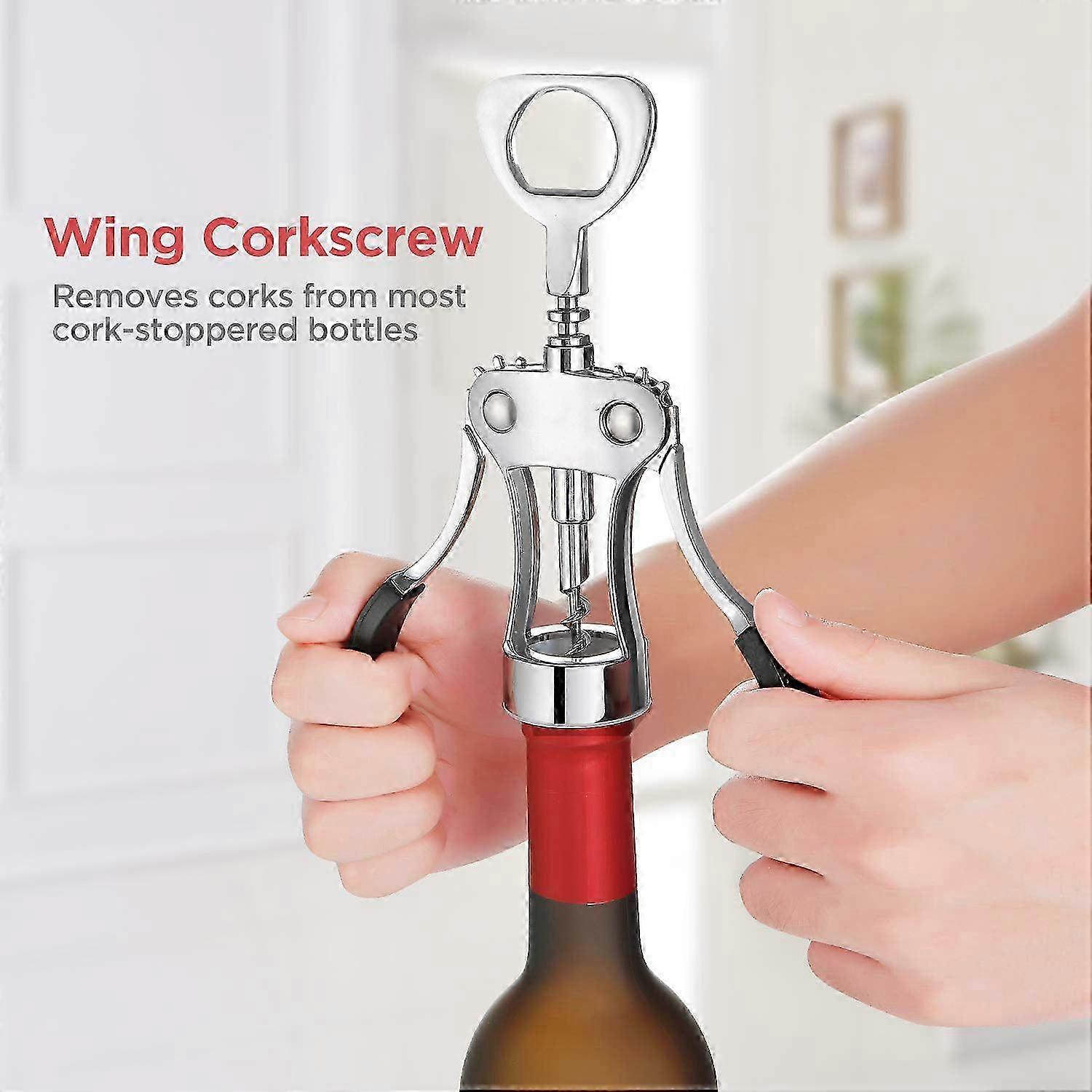 Multifunctional Wing Corkscrew for Wine and Beer Bottles