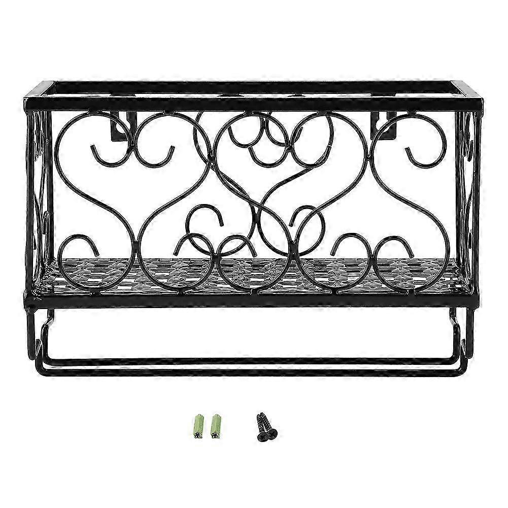 Wall Mount Metal Wine Rack with Shelf for Bottles and Glasses - Black Bar Accessory