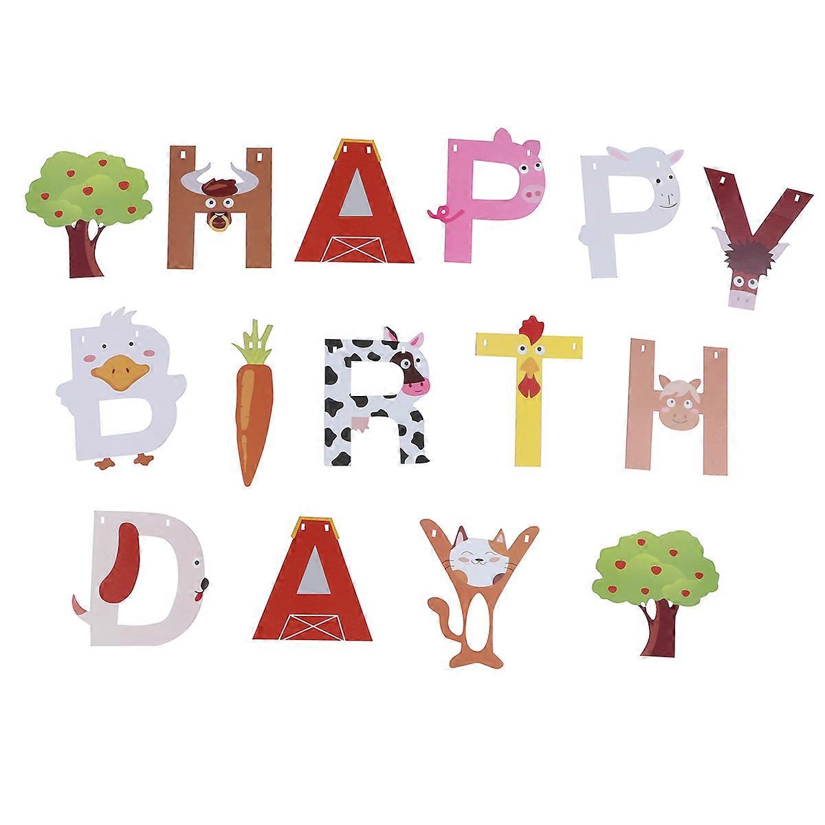 Birthday Banner For Kids Farm Theme Party Decoration Rectangular Assorted Color 1Pack