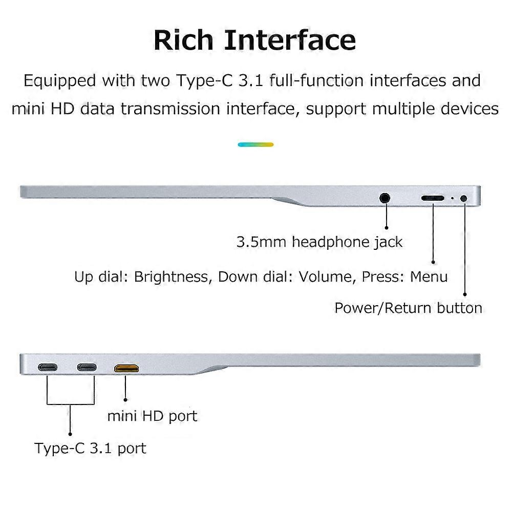15.6 inch Portable Monitor IPS Screen 3840*2160 Resolution 170° Viewing Angle 60Hz Refresh Rate Wide Compatibility Silver UK Plug
