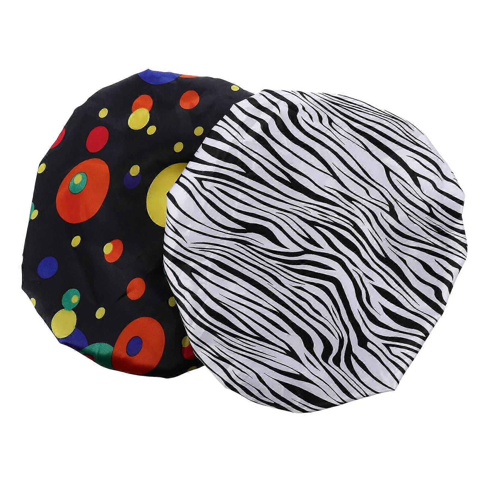 2pcs Women's Double Layer Shower Caps Waterproof Bathing Hats with Elastic Hair Caps