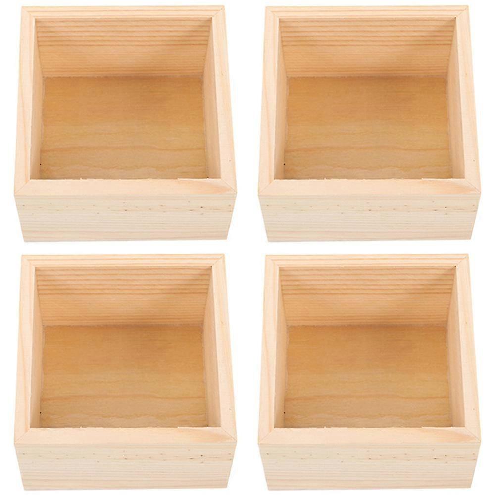 Set of 4 Lidless Wooden Boxes - Small Square Wood Boxes for Tabletop Display and Storage