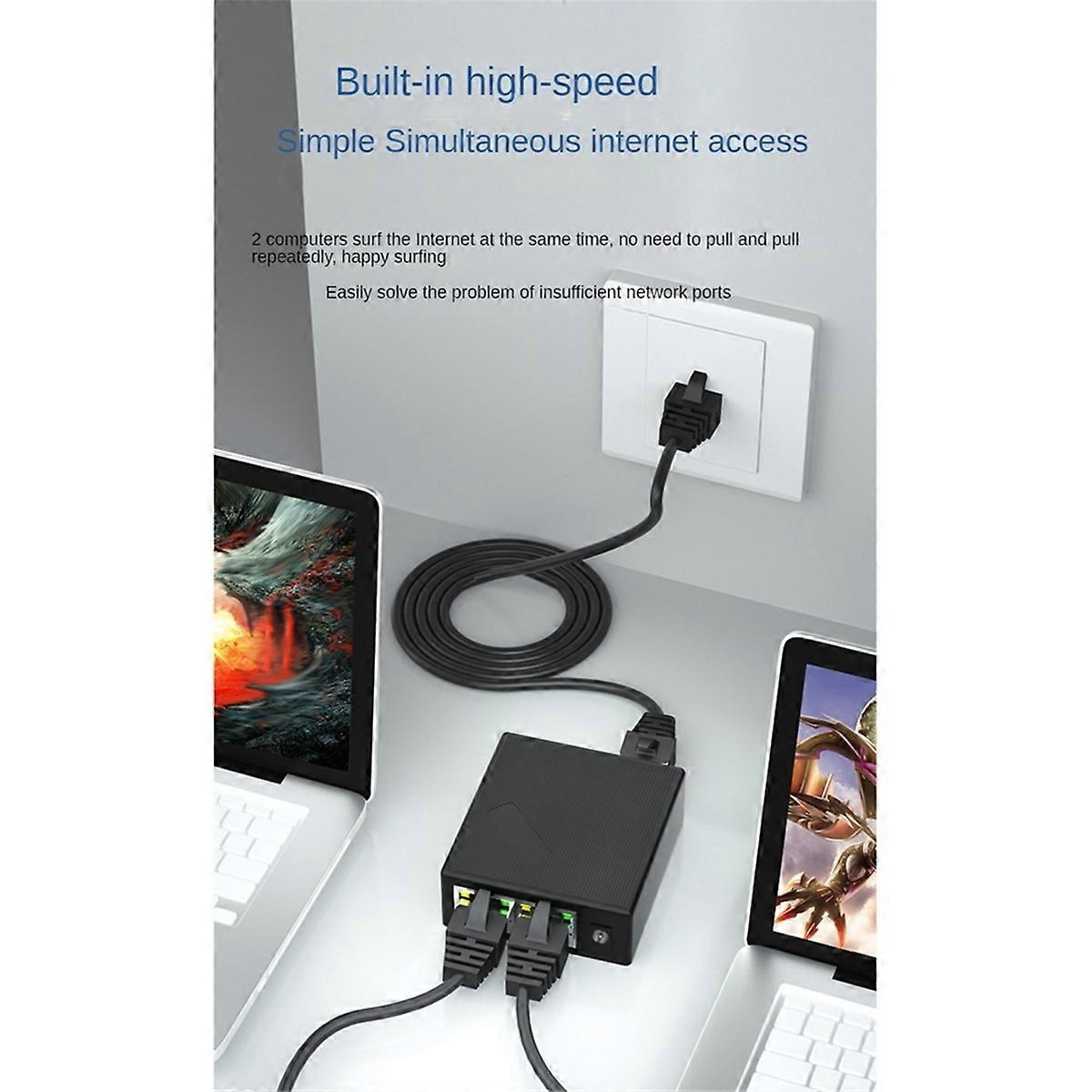 1 in 2 Out Network Cable Extender Gigabit Network Switch EU Plug
