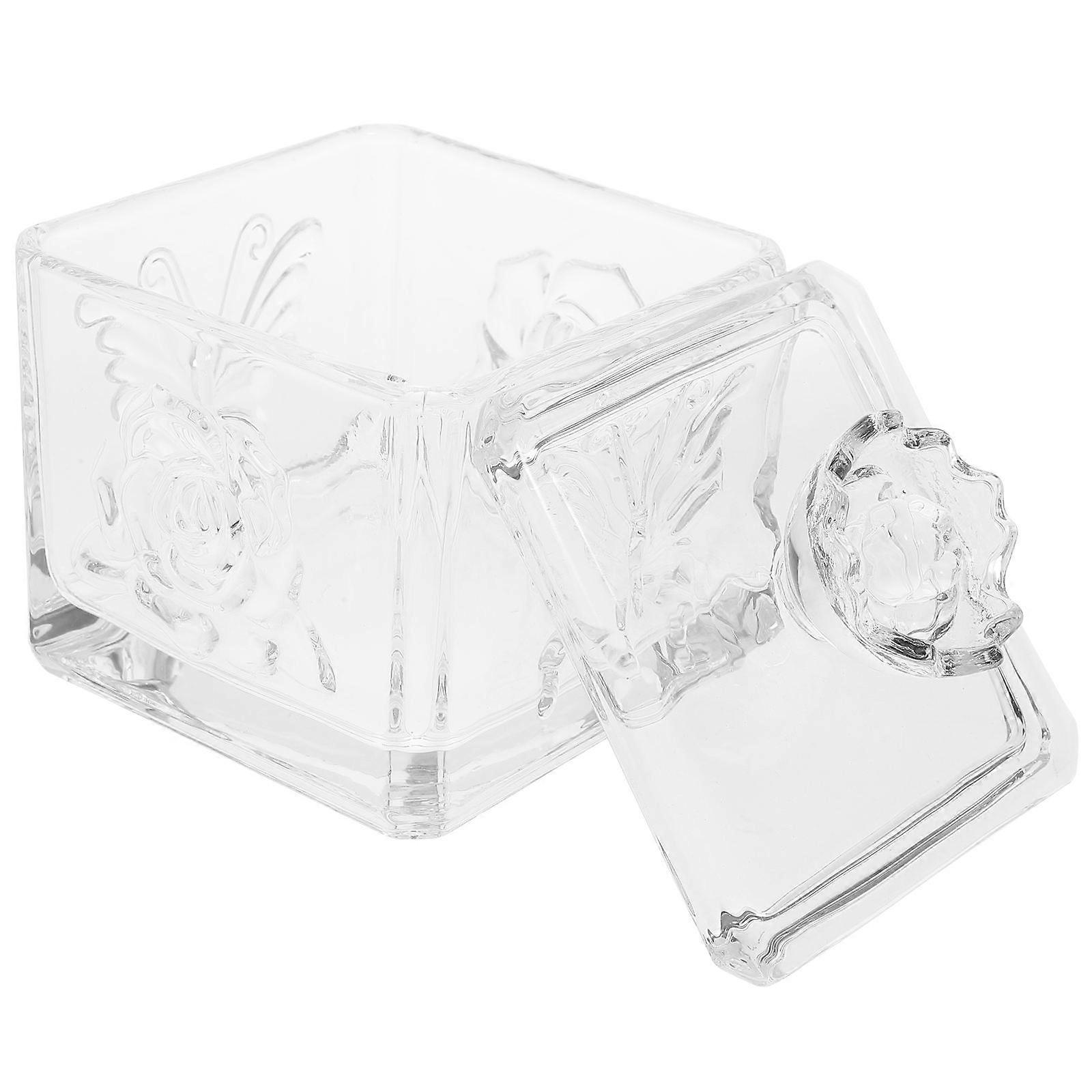 Airtight Jars Storage Canister Square Glass Container With Lid Decorative Embossed Design For Home Storage Kitchen Use 1Pcs