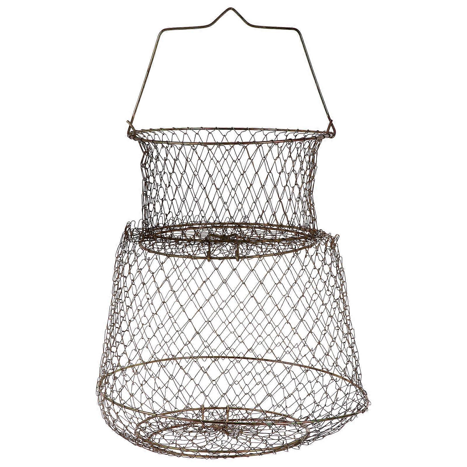 Fish Cage Net Coffee Color 25x25x40cm Steel Wire Retractable Bait Containment 1 Pair